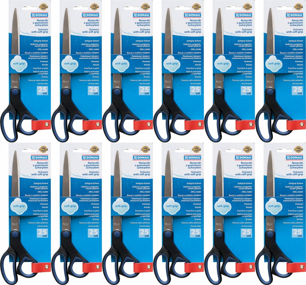 12x Nożyczki biurowe Donau Soft Grip, 25cm, czarno-niebieski