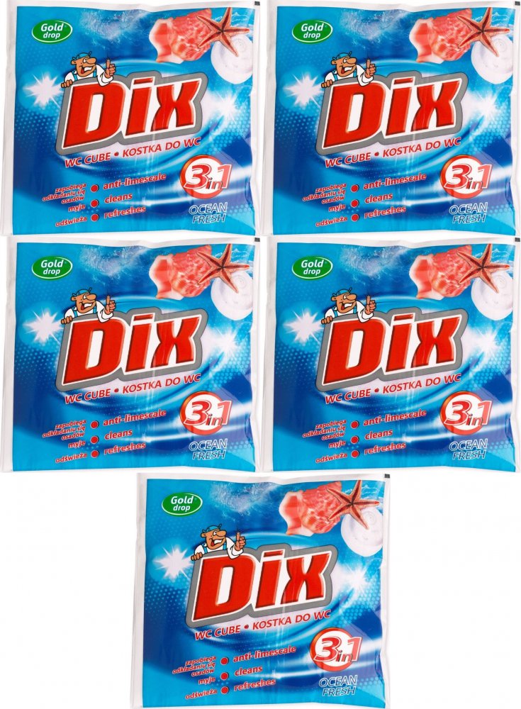 5x Kostka do WC z koszyczkiem Dix Gold Drop, morski, 35g
