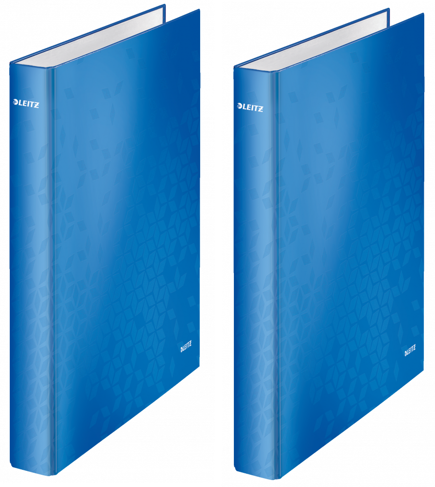 2x Segregator Leitz Wow, A4, szerokość grzbietu 40mm, do 250 kartek, 2 ringi, niebieski