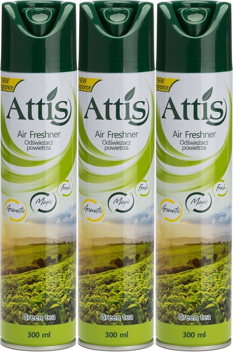 3x Odświeżacz powietrza Attis Gold Drop, spray, Green Tea, 300ml