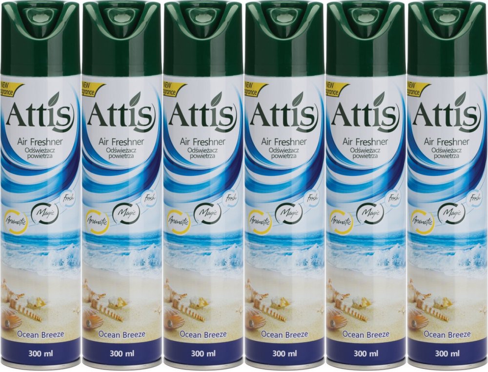 6x Odświeżacz powietrza Attis Gold Drop, spray, Ocean, 300ml