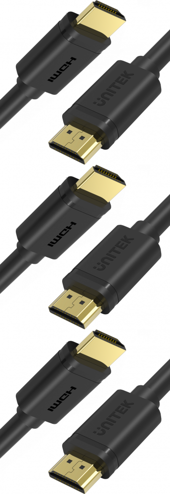 3x Kabel HDMI- HDMI 2.0 Unitek C11061BK-0.3M, 30cm, czarny