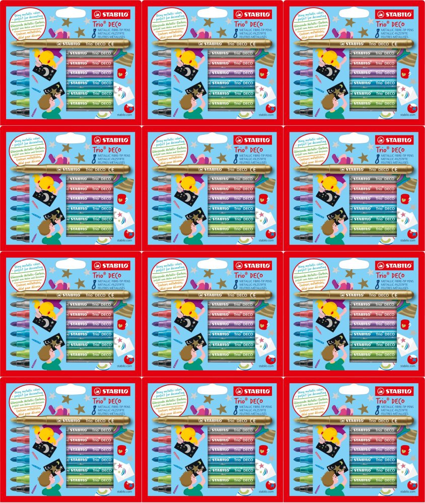 12x Flamastry Stabilo Trio Deco, w etui kartonowym, 8 sztuk, mix kolorów