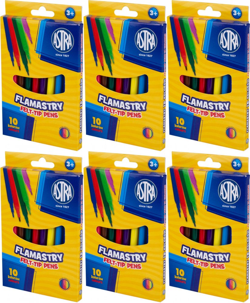 6x Flamastry Astra, 10 kolorów