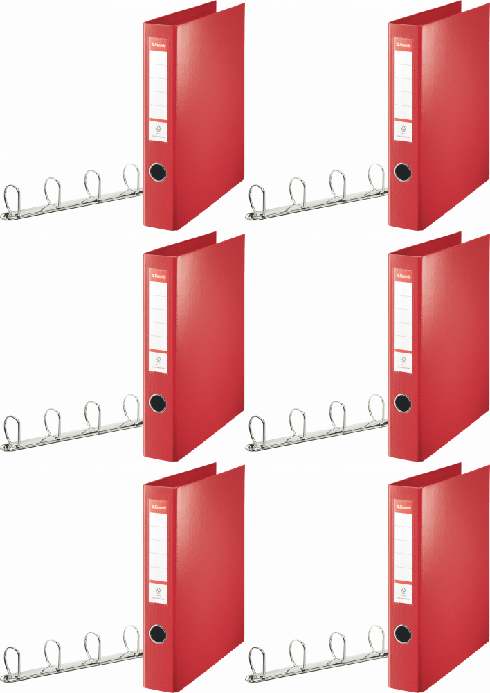 6x Segregator Esselte Combi, A4, szerokość grzbietu 60mm, do 380 kartek, 4 ringi, czerwony