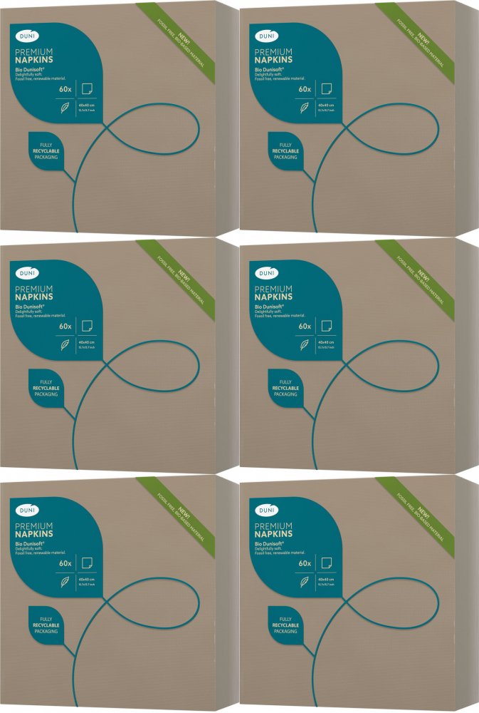 6x Serwetki Duni Bio Dunisoft, 40x40cm, 60 sztuk, szarobeżowy