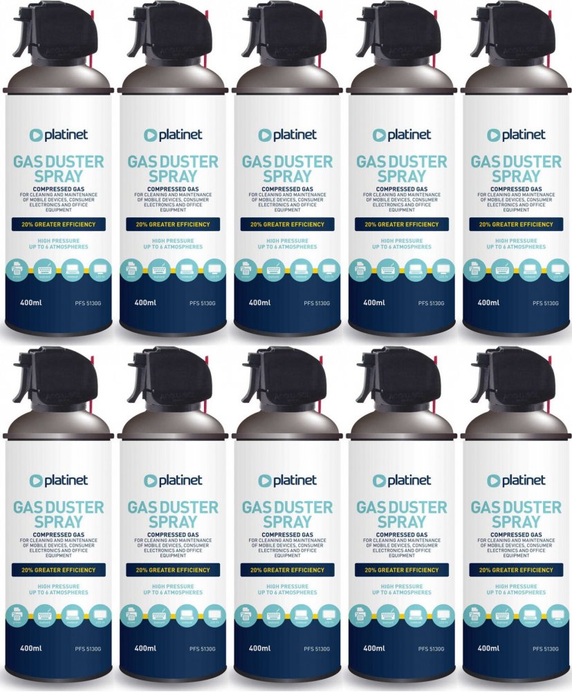 10x Sprężone powietrze Platinet PFS5130G, z pistoletem, 400ml