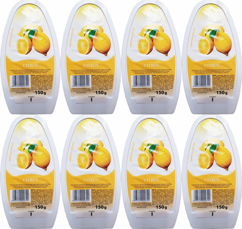 8x Odświeżacz powietrza Citrus, cytrynowy, żel, 150g
