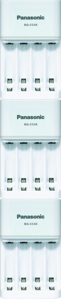 3x Ładowarka Panasonic Eneloop Smart and Quick BQ-CC55, AA, 4 kanały, biały