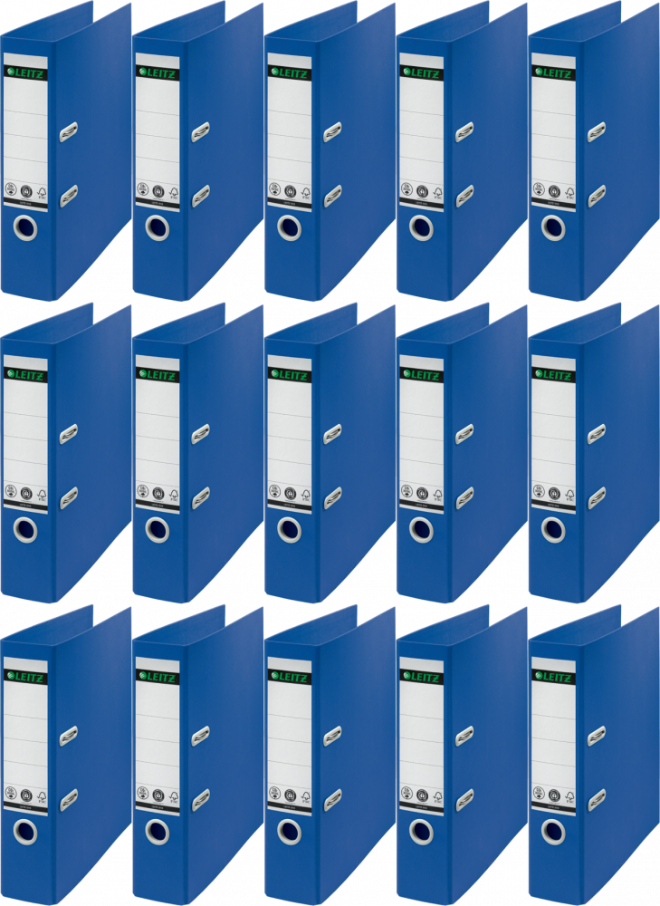 15x Segregator A4 Leitz 180° Recycle, 80mm, do 600 kartek, niebieski