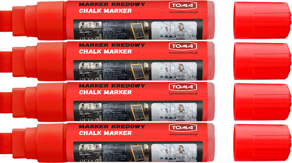 4x Marker kredowy Toma TO-290, ścięta, 8x15mm, czerwony