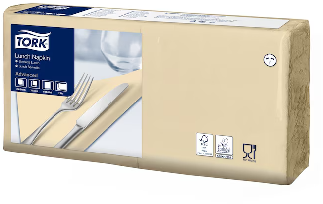 Serwetki Tork 477206, 33x33cm, składane w 1/4, 2-warstwowe, 200 sztuk, piaskowy