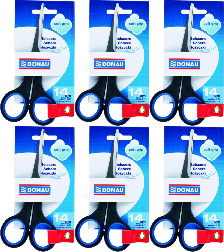 6x Nożyczki biurowe Donau Soft Grip, 14cm, czarno-niebieski