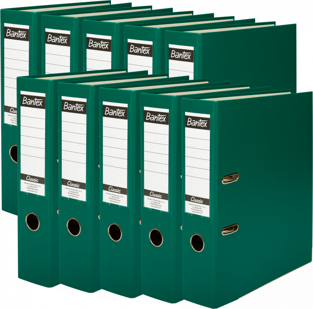 10x Segregator A4 Bantex Budget Classic, 75mm, do 500 kartek, zielony