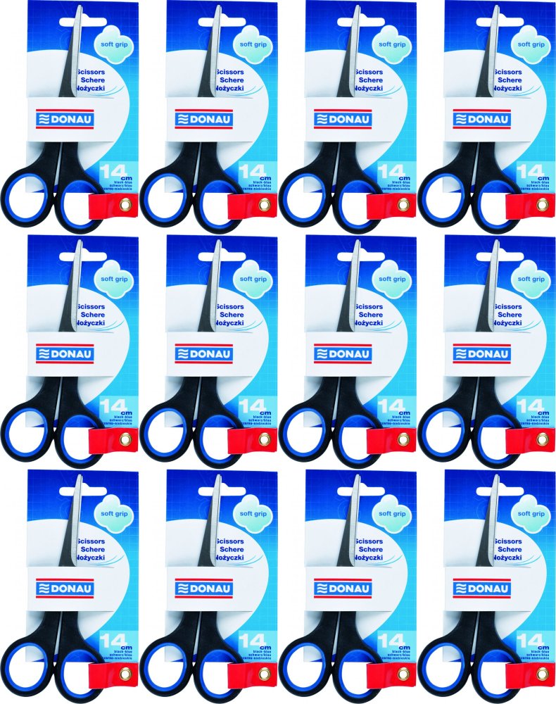 12x Nożyczki biurowe Donau Soft Grip, 14cm, czarno-niebieski