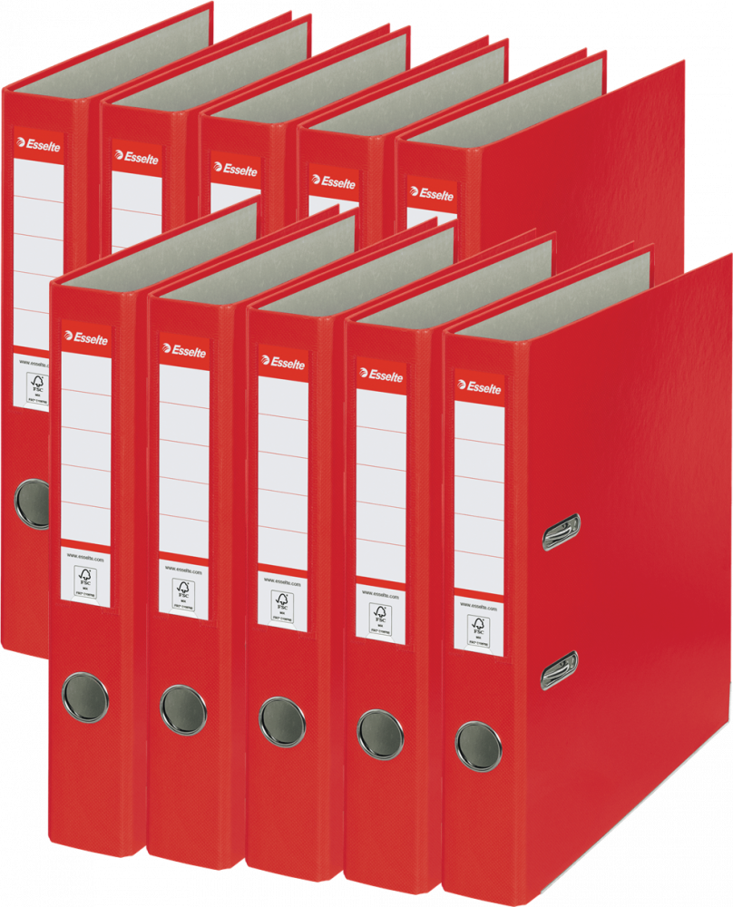 10x Segregator A4 Esselte, 50mm, do 350 kartek, ekonomiczny, czerwony