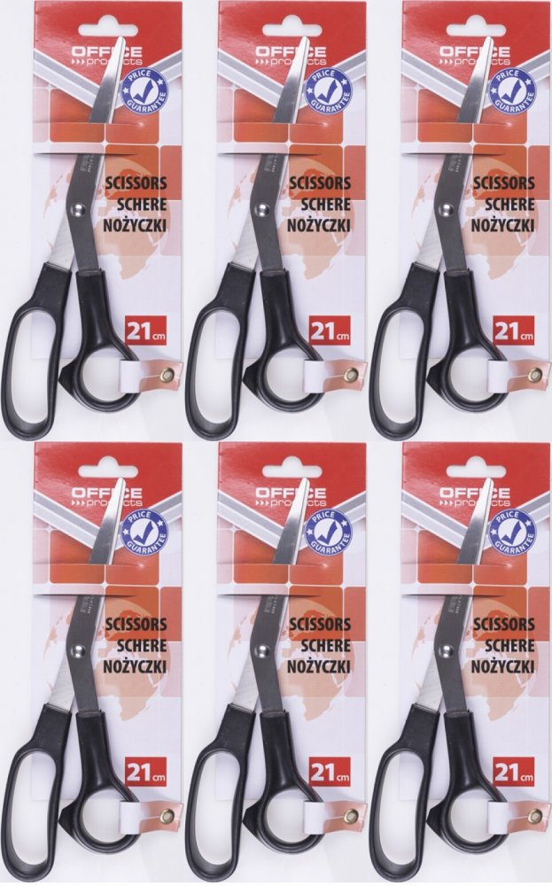 6x Nożyczki biurowe Office Products, klasyczne, 21cm, czarny
