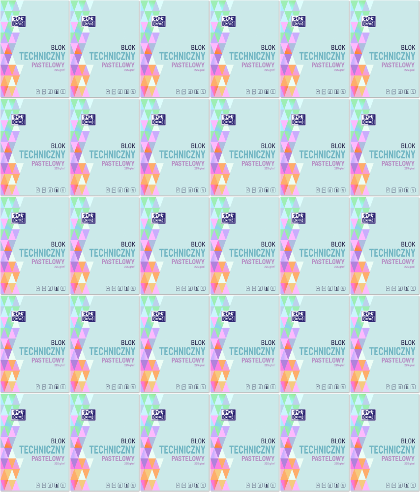 60x Blok techniczny pastelowy Oxford, A4, 10 kartek, kolorowy