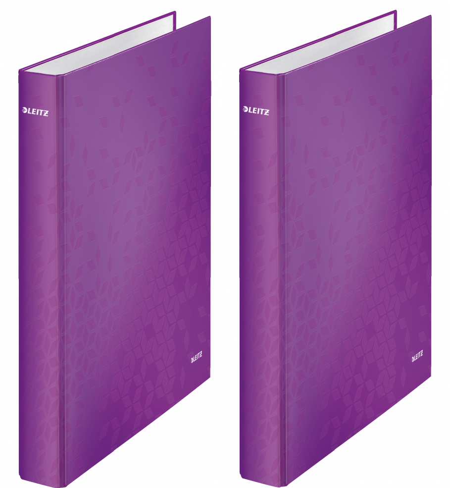 2x Segregator Leitz Wow, A4, szerokość grzbietu 40mm, do 250 kartek, 4 ringi fioletowy