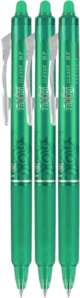 3x Pióro kulkowe wymazywalne Pilot, Frixion Clicker, automatyczne, 0.7mm, zielony