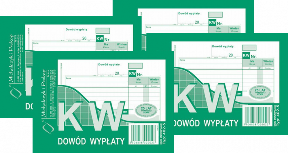 4x Druk akcydensowy KW Dowód wypłaty MiP 402-5, A6, wielokopia, 80k