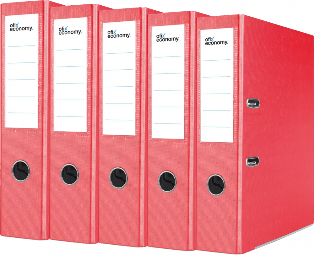 5x Segregator A4 Ofix Economy, z wyklejką, 75mm, do 500 kartek, czerwony