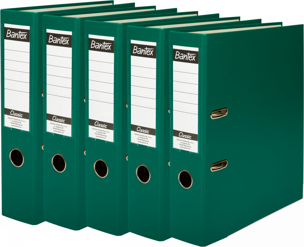 5x Segregator A4 Bantex Budget Classic, 75mm, do 500 kartek, zielony