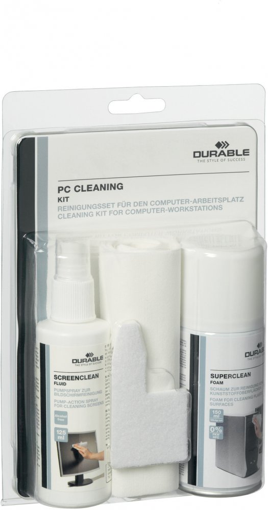 Zestaw czyszczący Durable PC cleaning, pianka 150ml + płyn do czyszczenia 125ml + 1 czyścik do klawiatury + 10 ściereczek
