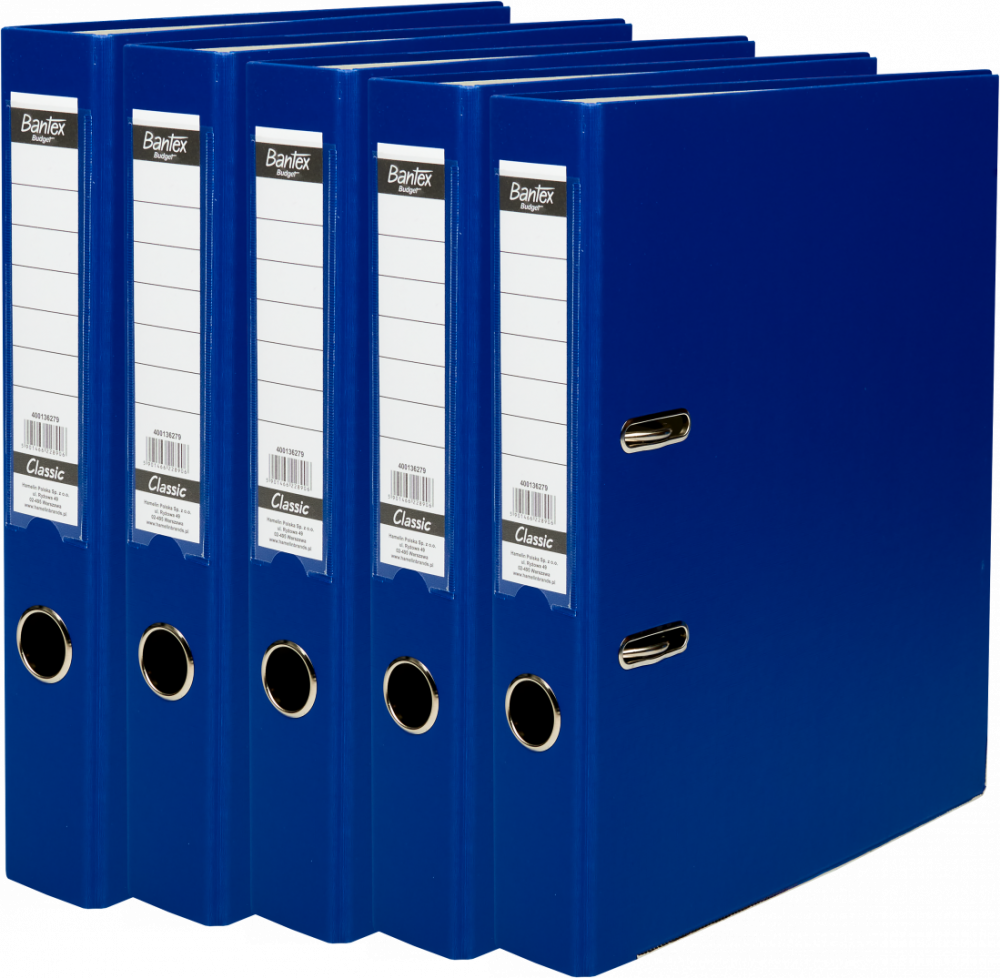 5x Segregator A4 Bantex Budget Classic, 50mm, do 350 kartek, ciemnoniebieski