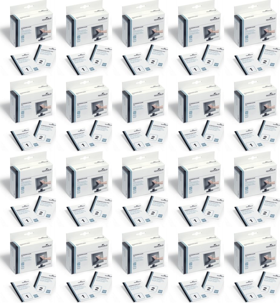 20x Chusteczki do czyszczenia ekranów, tabletów i laptopów Durable Screenclean Duo, 10x2 sztuki (suche i mokre), biały