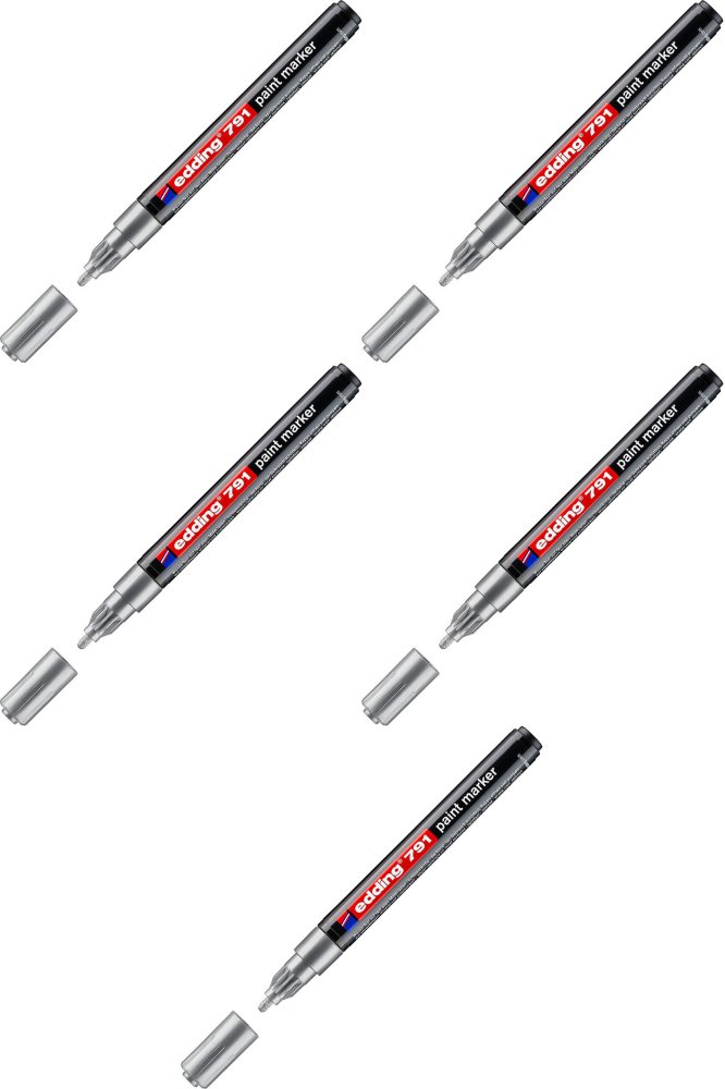 5x Marker olejowy edding, 791, okrągła, 1-2mm, srebrny