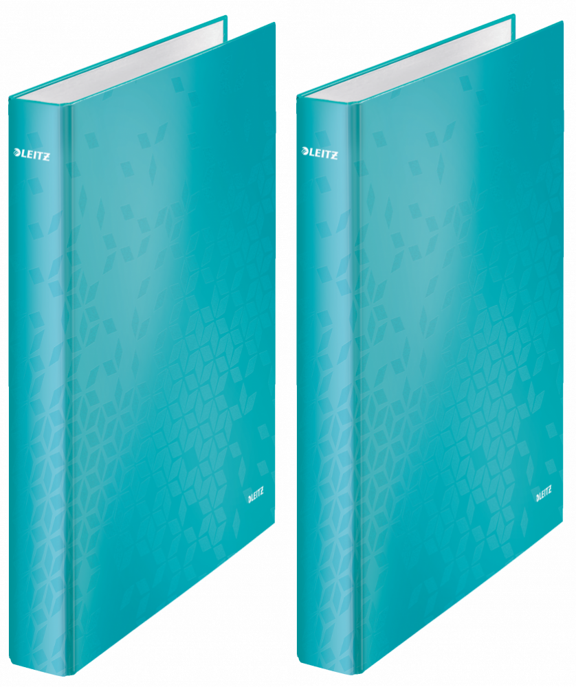 2x Segregator Leitz Wow, A4, szerokość grzbietu 40mm, do 250 kartek, 2 ringi, turkusowy