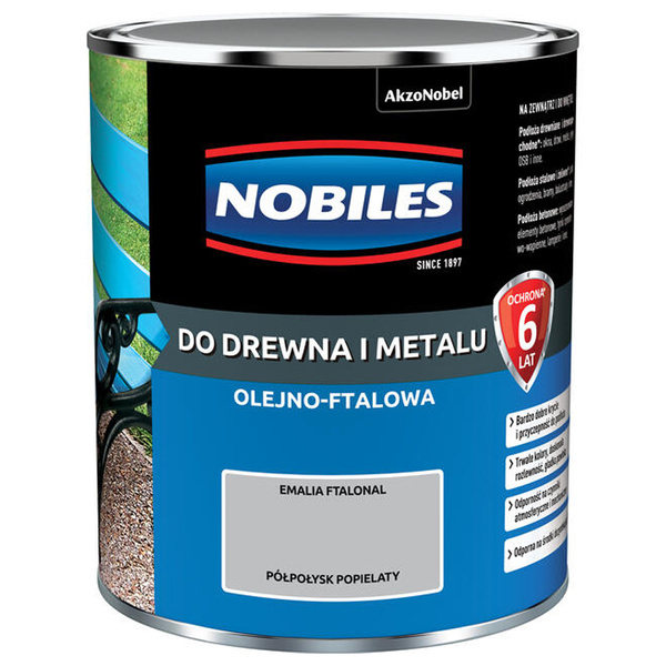 Farba ftalowa do drewna i metalu Ftalonal 0,7L Popielaty Półpołysk Nobiles