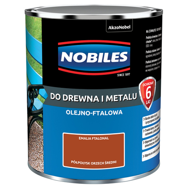 Farba ftalowa do drewna i metalu Ftalonal 0,7L Orzech średni Półpołysk Nobiles