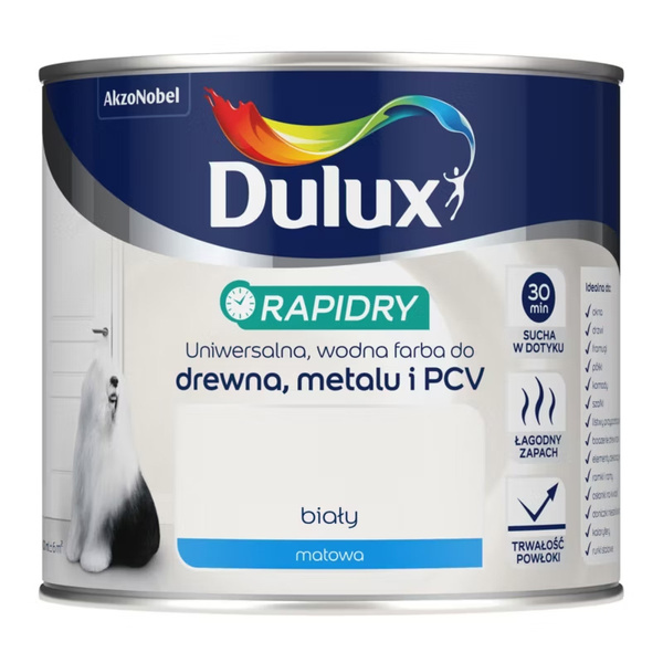Emalia do drewna i metalu RAPIDRY Biała 0,4L Matowa Dulux