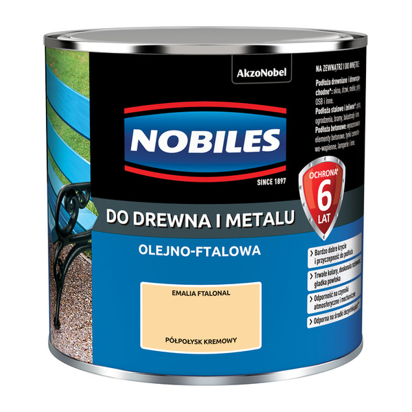 Farba ftalowa do drewna i metalu Ftalonal 0,25L Kremowy Półpołysk Nobiles
