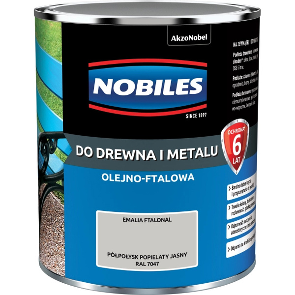 Farba ftalowa do drewna i metalu Ftalonal 0,7L Popielaty jasny Półpołysk Nobiles