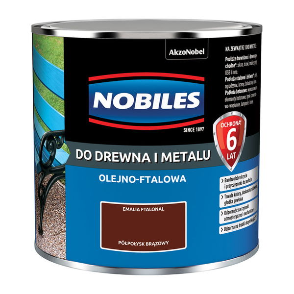 Farba ftalowa do drewna i metalu Ftalonal 0,25L Brązowy Półpołysk Nobiles