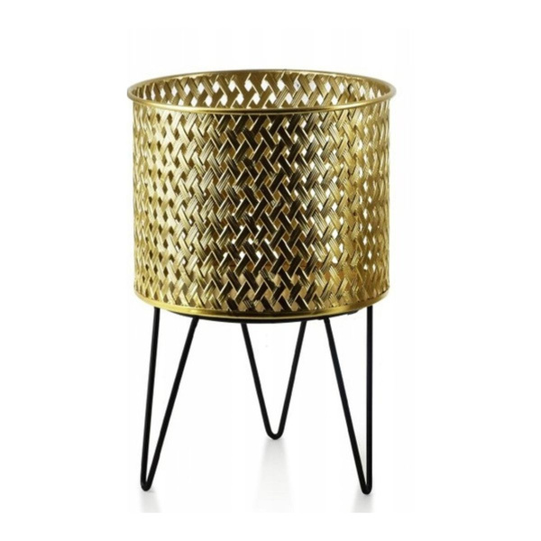 Kwietnik metal złoty ażurowy na czarnych nóżkach 20,5x30cm