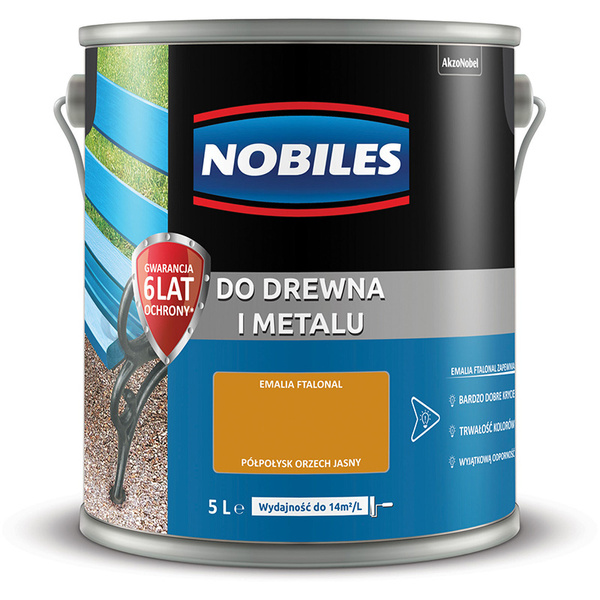 Farba ftalowa do drewna i metalu Ftalonal 5L Orzech jasny Półpołysk Nobiles