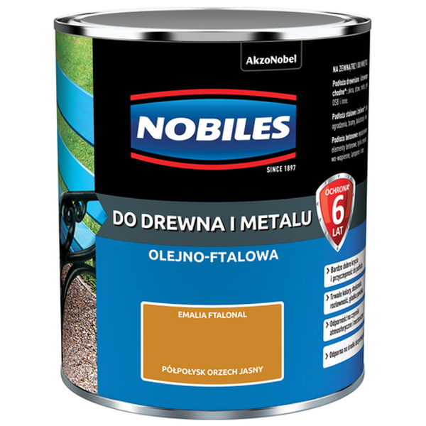 Farba ftalowa do drewna i metalu Ftalonal 0,7L Orzech jasny Półpołysk Nobiles