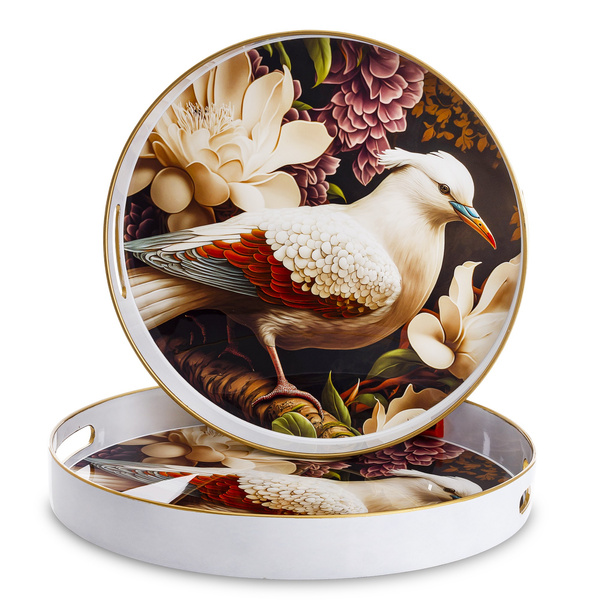 Taca okrągła dekoracyjna LAKA biały ptak fi 37cm