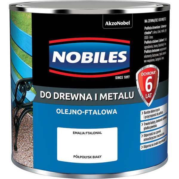 Farba ftalowa do drewna i metalu Ftalonal 0,25L Biała Półpołysk Nobiles