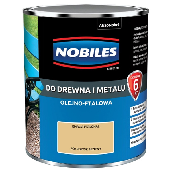 Farba ftalowa do drewna i metalu Ftalonal 0,7L Beżowy Półpołysk Nobiles