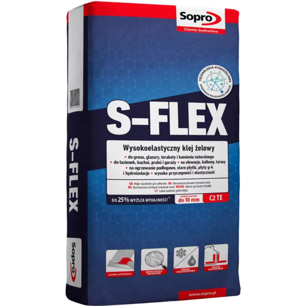 Klej wysokoelastyczny S-Flex hydrożelowy szary 22,5kg Sopro