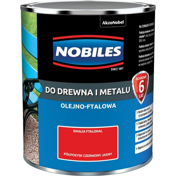 Farba ftalowa do drewna i metalu Ftalonal 0,7L Czerwony jasny Półpołysk Nobiles
