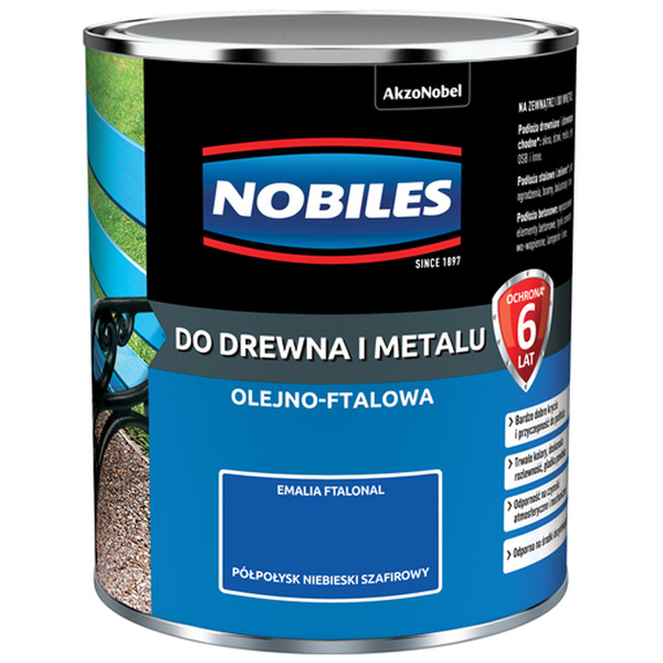 Farba ftalowa do drewna i metalu Ftalonal 0,7L Niebieski szafirowy Półpołysk Nobiles
