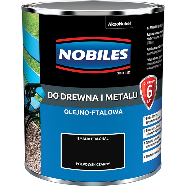 Farba ftalowa do drewna i metalu Ftalonal 0,7L Czarny Półpołysk Nobiles