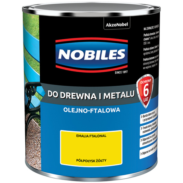Farba ftalowa do drewna i metalu Ftalonal 0,7L Żółty szafirowy Półpołysk Nobiles