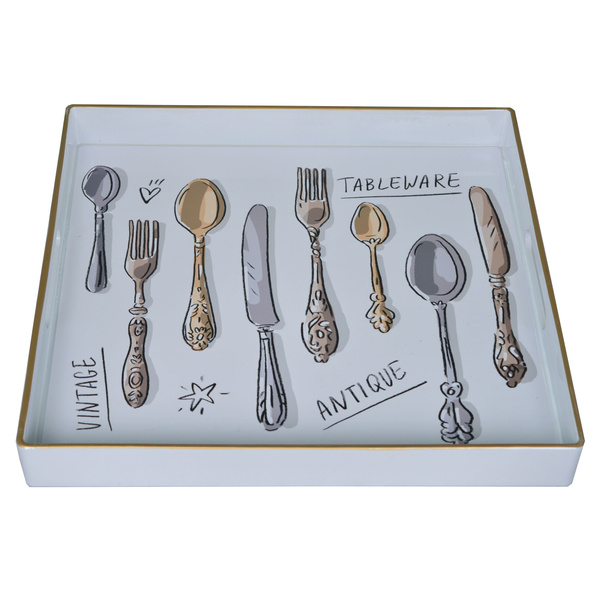 Taca LAKA biało-złote sztućce 35x35cm